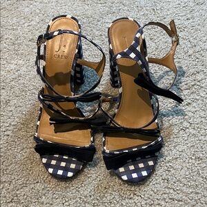 J.Crew navy and white bow gingham sandals. Super cute!